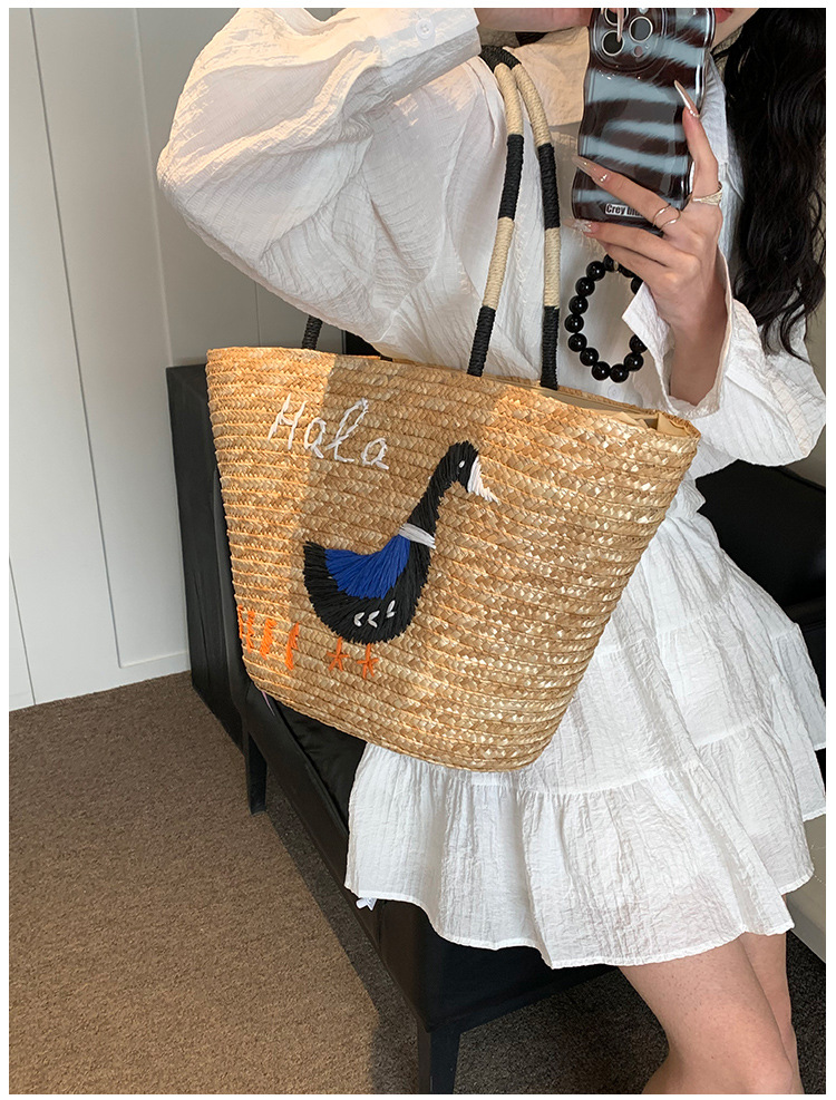 Femmes Moyen Paille Animal Vacances Style Classique Tisser Chaîne De Caractères Sac Seau display picture 38