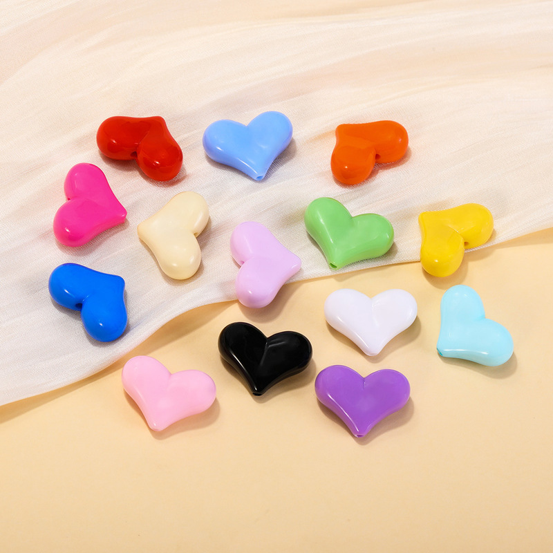 Acrylic Solid Color Glossy Straight-Hole Peach Heart Beads Handmade DIY Phone Chain Beaded Jewelry Accessories Materials