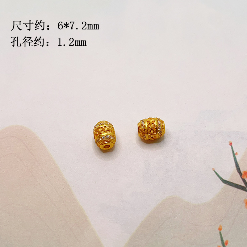 s925 silver gold-plated bow with diamond-studded flower ball, spacer beads, barrel beads, bracelet, necklace, DIY semi-finished accessories wholesale