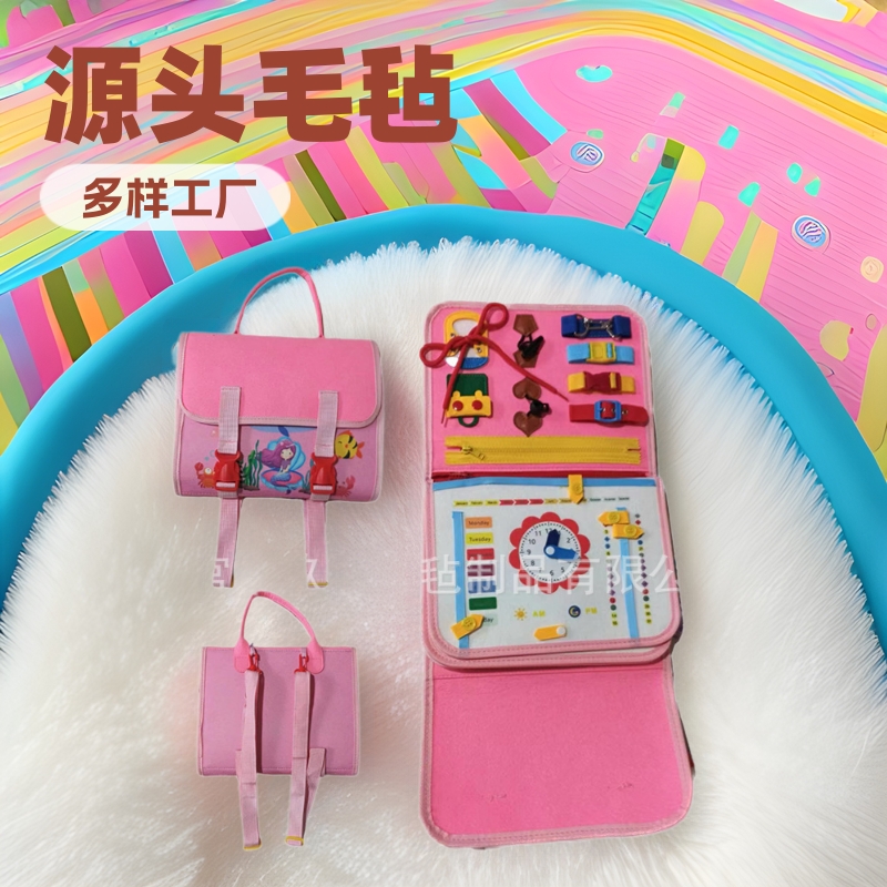 Fabricantes al por mayor fieltro cremallera juguetes mochila aprendizaje tablero de aprendizaje ayuda de enseñanza infantil iluminación pequeña mano puzzle tablero de aprendizaje
