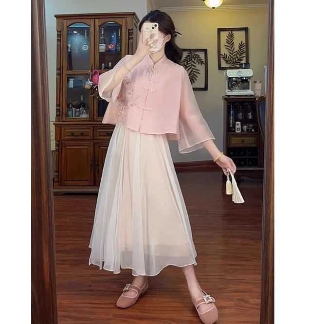 High-end Sense Improved Hanfu Dress Women's New Chinese Style National Style Retro Girl's Two-piece Dress Summer 2024
