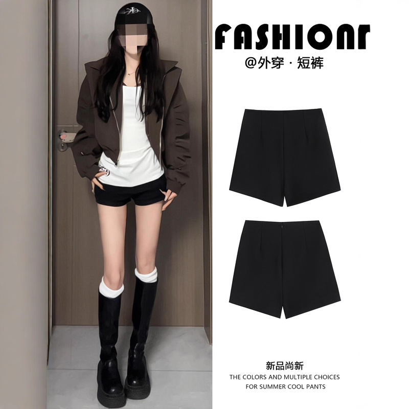 Black High-Waisted Shorts for Women, Autumn 2026 New American Style Spicy Girl Suit Leggings, Tight-Fitting Hip-Hugging Ultra-Short Hot Pants Black High-Waisted Shorts for Women, Autumn 2026 New American Style Spicy Girl Suit Leggings, Tight-Fitting Hip-Hugging Ultra-Short Hot Pants