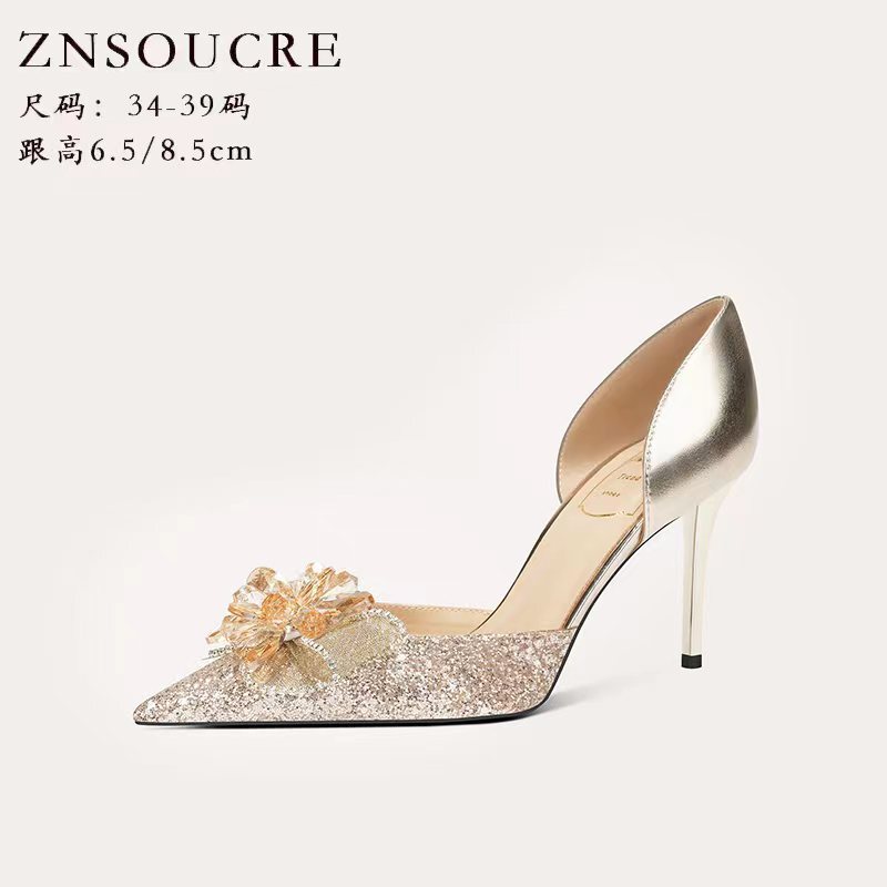 708-66 French nude wedding shoes main wedding crystal shoes yarn Bride wedding shoes not tired feet Princess high heels women