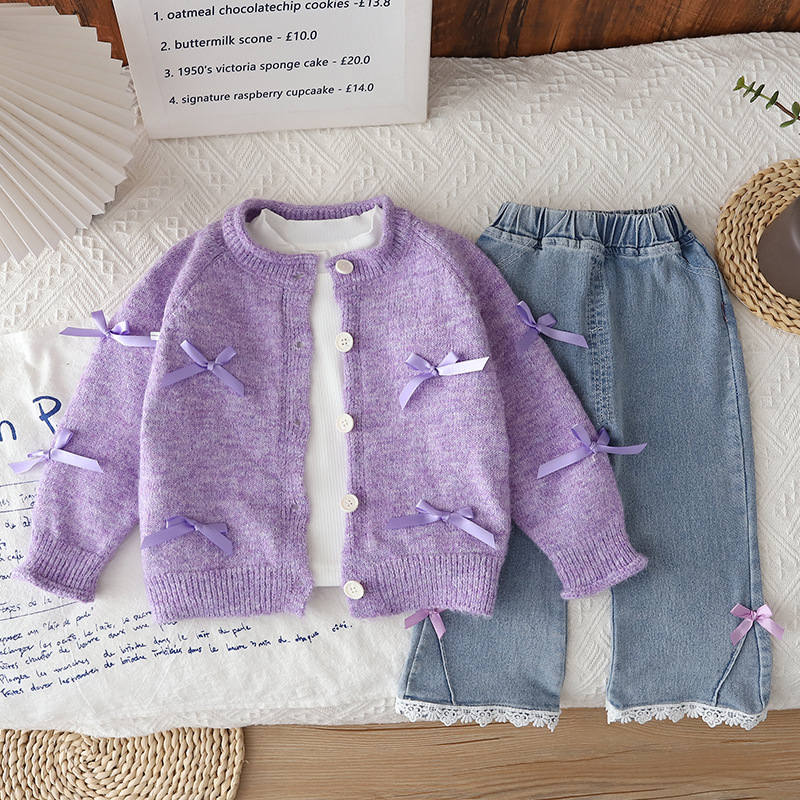 2026 nuevo estilo extranjero bebé femenino primavera / otoño moda cardigan suéter de tres piezas
