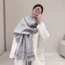 秋冬新款D字母羊毛围巾女大牌羊绒围巾流苏双面披肩保暖围脖百搭