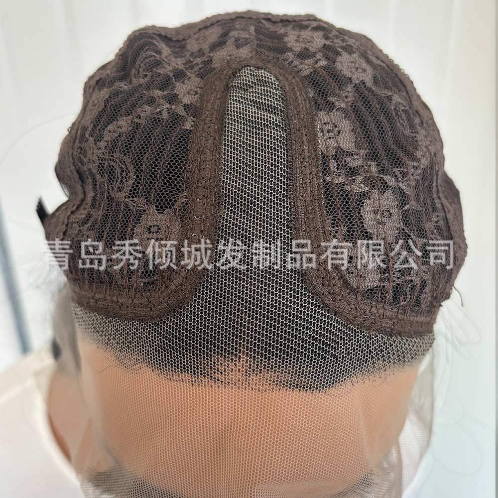 Peluca transfronteriza, pelo largo y liso negro natural, conjunto de cabello completo de encaje frontal con raya media, peluca cos de seda de alta temperatura para exportación