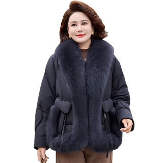 女士奢华大毛领棉服秋冬短款宽松显瘦妈妈加厚保暖棉衣货源