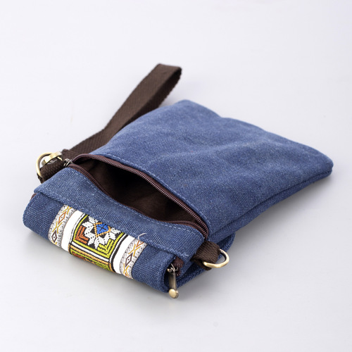 Ethnic-style embroidered canvas bag small square purse women's embroidered shoulder crossbody bag casual versatile coin and phone bag