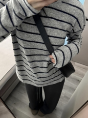 高级感条纹长袖内搭T恤女秋季2025新款设计感宽松显瘦打底衫上衣