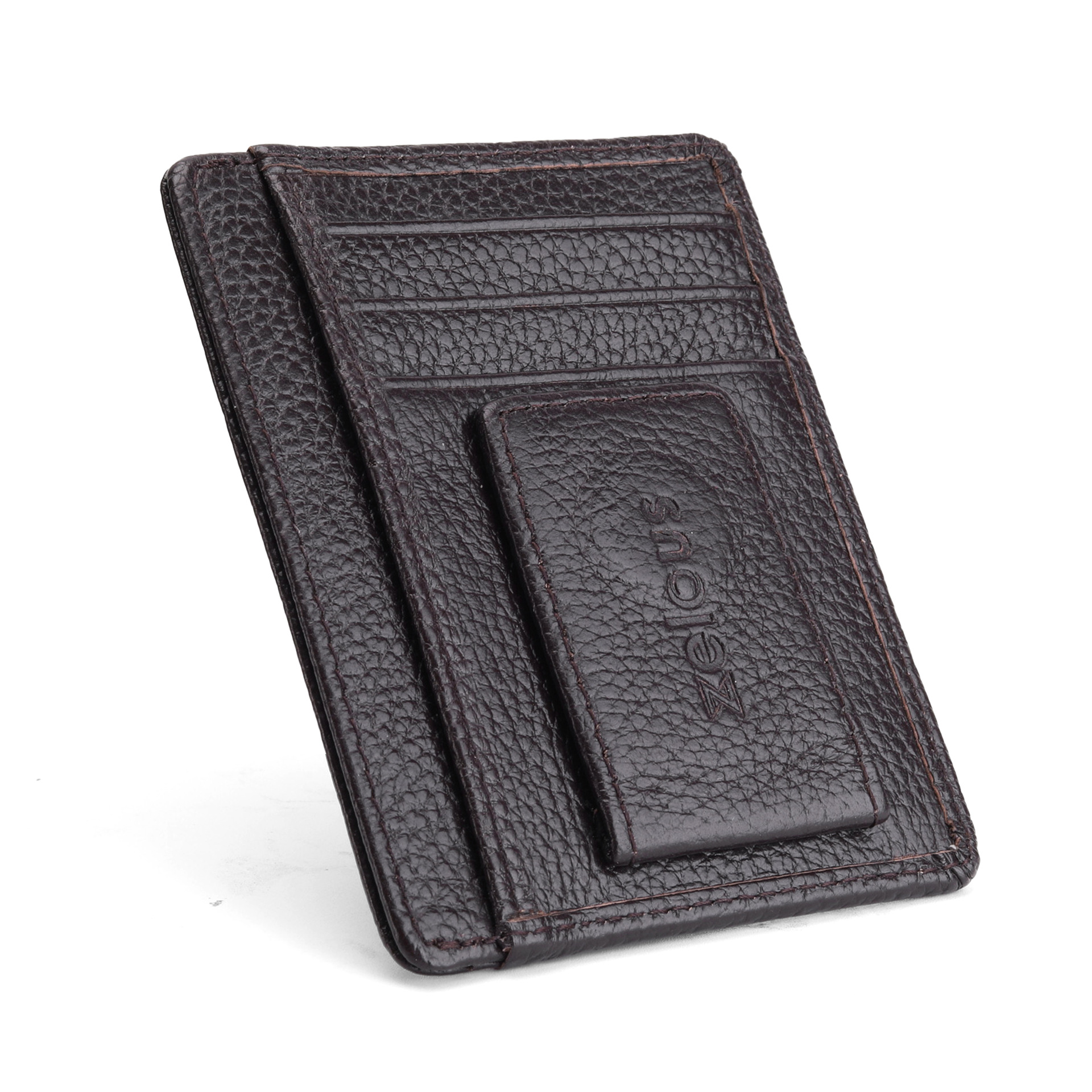 Cartera de cuero ultrafina transfronteriza para hombres, la primera capa de piel de vaca con múltiples tarjetas se puede utilizar como un clip de oro con hebilla de succión de imán RFID