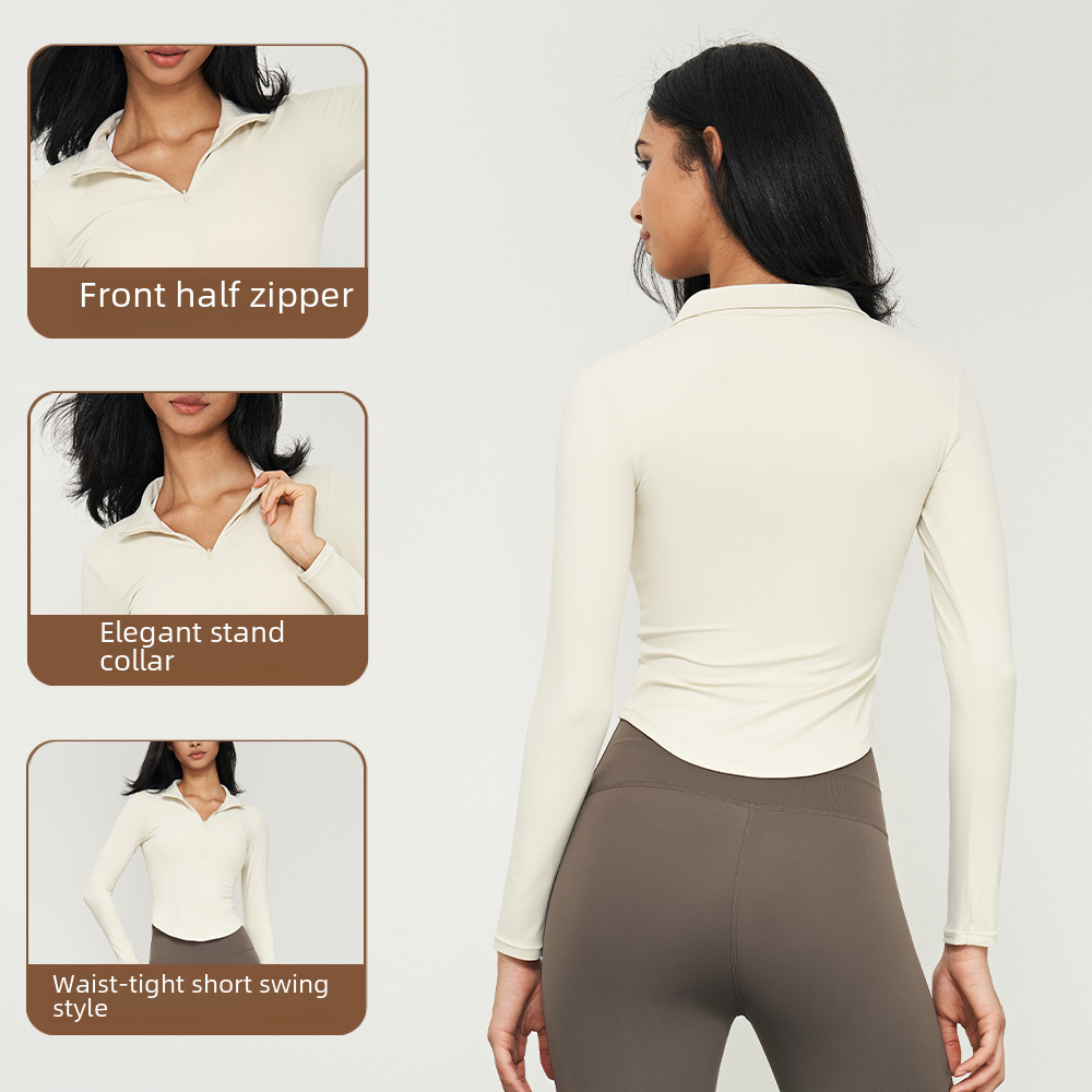 Love Degree Half Zip Sport Long Sleeve Elegant Collar Fitness T-Shirt for Women, Slimming Tummy Control, Thin Model Base Yoga Top