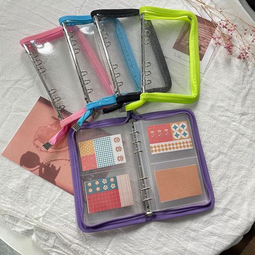 Korean PVC transparent sparkles binder zipper hole handnotebook card case cover photo album name card storage bag