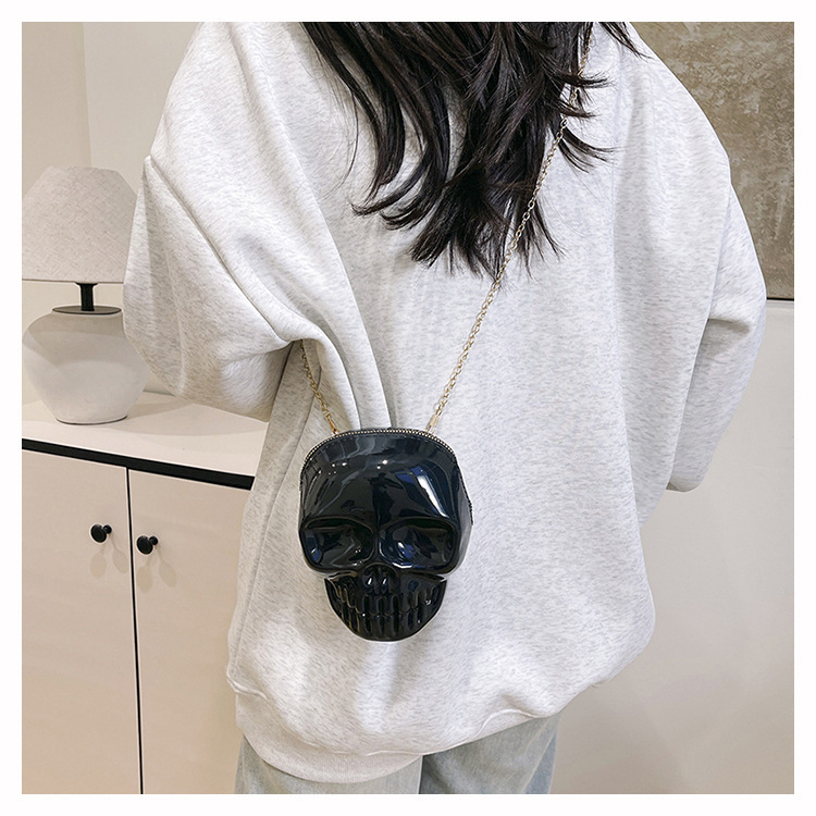 189g Weight Zipper Closure Type Single Shoulder Strap Strap Type Shoulder Bag Bags Type Casual Occasion Plastic Material Skull Pattern All Seasons Season Women's Gender Streetwear Style Oval Shape Mini Size Women's Mini Plastic Skull Streetwear Oval Zipper Shoulder Bag 39