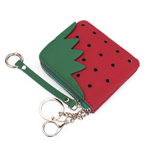 软牛皮女式迷你零钱包新款时尚创意小草莓拉链小钱包真皮证件收纳