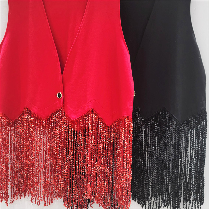 Chaleco de bordilla mujer 2025 otoño nuevo tipo de cuello en V bordilla perforación de un botón suelto chaqueta de hombro casual de moda image 4