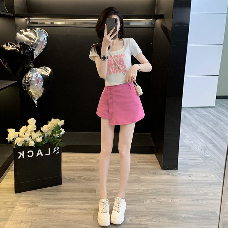 Western Style Short Printed Short-Sleeved T-Shirt Top Fashion Suit Girly Age-Reducing Casual Denim Shorts Two-Piece Set Western Style Short Printed Short-Sleeved T-Shirt Top Fashion Suit Girly Age-Reducing Casual Denim Shorts Two-Piece Set