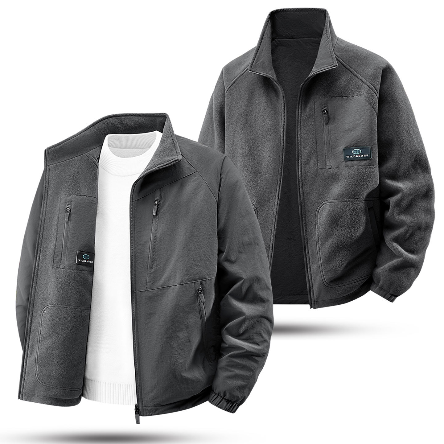 新品开衫冬加绒加厚立领工装夹克男大码两双面穿冬季男士外套跨境