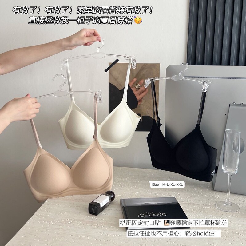 Summer Cool Large Backless Seamless Underwear for Women, Thin Invisible Wire-Free Comfortable Breathable Cross-Back Bra for Women