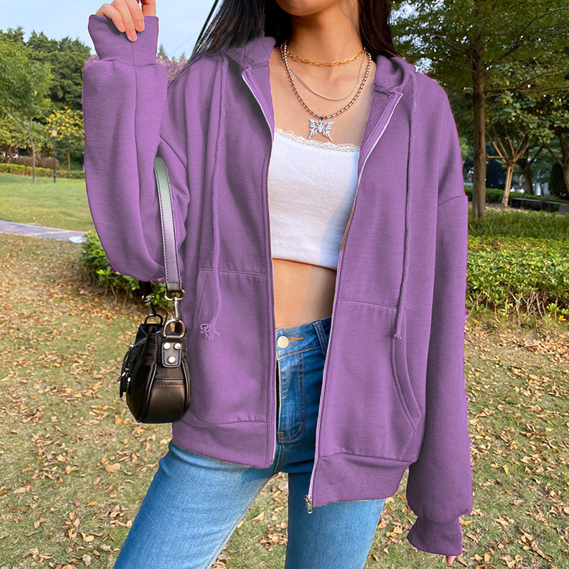 Solid Color Hooded Sweatshirt NSYF68089