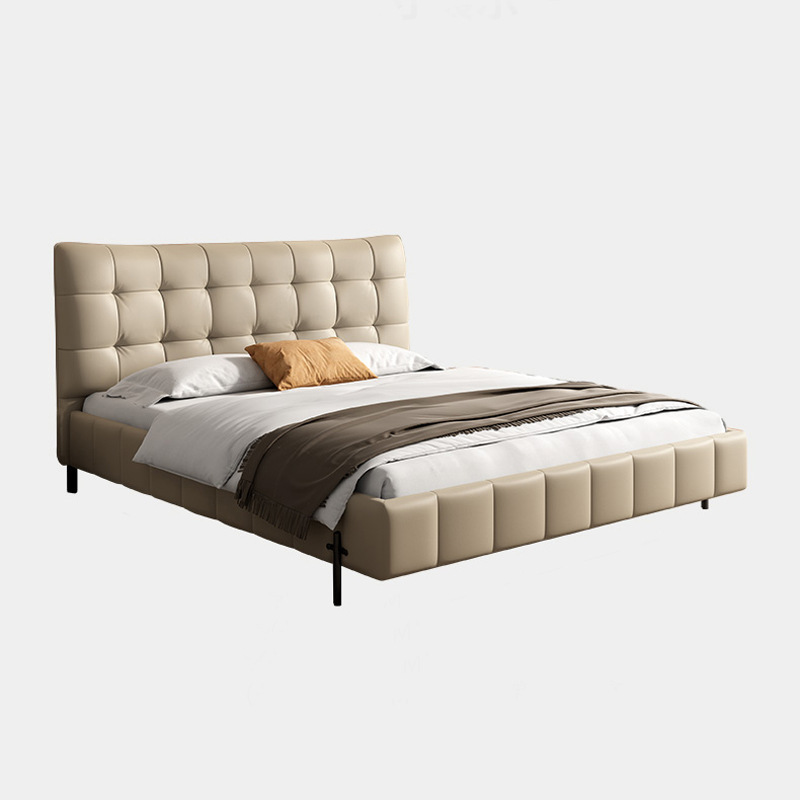 Cama de cuero genuino lujo moderno minimalista dormitorio principal cama doble 1,8 m cama de boda de gama alta cama de cuero muebles de fábrica ventas directas