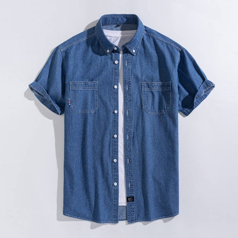 Summer New Denim Short-sleeved Shirt Pure Cotton Thin Youth Fashion Student Top Water Cotton Shirt Boyfriend Shirt