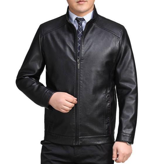 Haining first-layer goat leather men's middle-aged and elderly father's thin leather jacket lapel spring and autumn coat tide