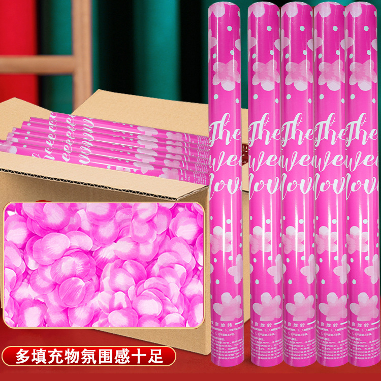 Cañón de regalo de mano especial para la boda torcida mano cinta de color casada rociador de flores cañón de color pétalos de boda regalos de lluvia