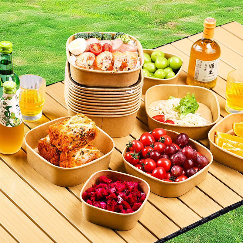 Caja de comidas desechable kraft cuadrada para llevar caja de embalaje de comida rápida caja de almuerzo de picnic caja de ensalada de almuerzo de almuerzo ecológico