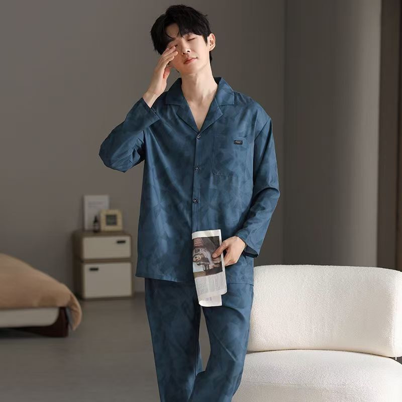 Simple Casual Pajamas for Men, Long-Sleeved, Spring and Autumn New Style, Pure Cotton, Light Luxury, High-End, Lazy Style, Cardigan, Home Wear Set Simple Casual Pajamas for Men, Long-Sleeved, Spring and Autumn New Style, Pure Cotton, Light Luxury, High-End, Lazy Style, Cardigan, Home Wear Set