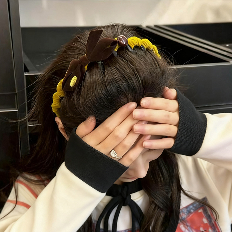 韩系复古植绒蝴蝶结带齿发箍女高颅顶头箍发饰防滑外戴头饰新款|undefined