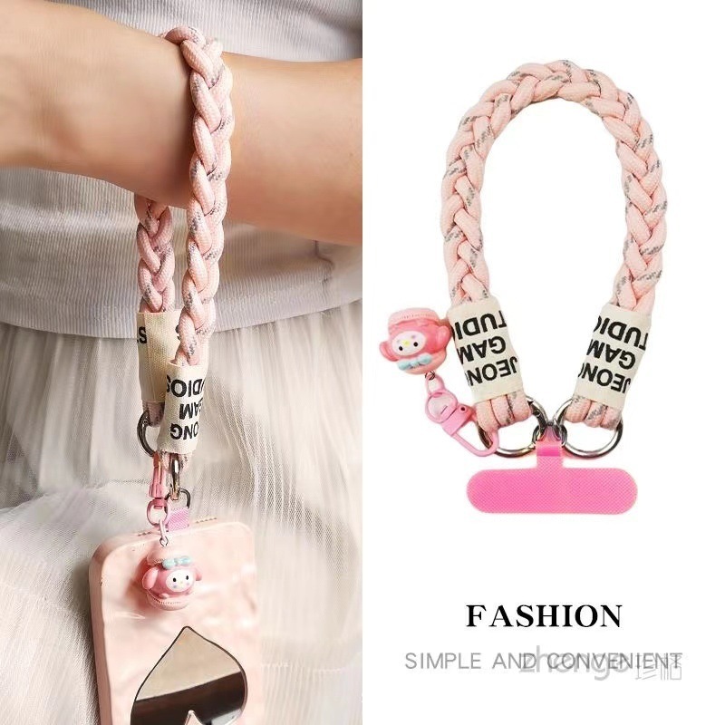 Mobile Phone Lanyard Short Portable High-end Anti-lost Chain Three Strands Bold Braided Contrast Color Wrist Rope Universal Mobile Phone Hanging Chain
