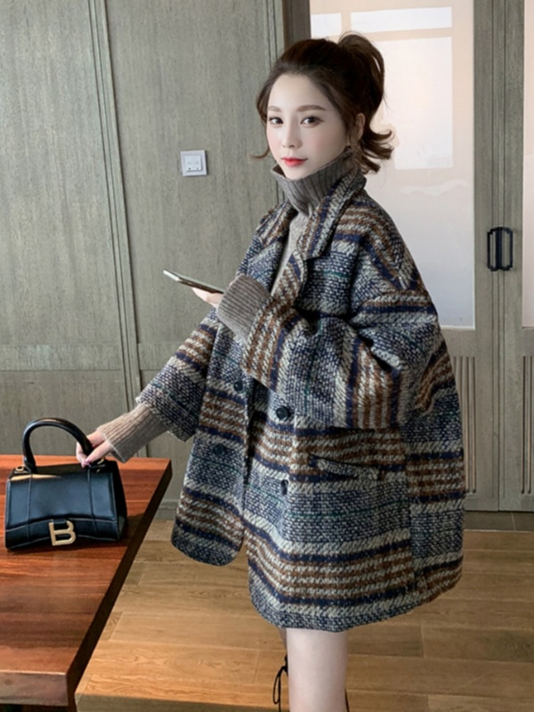 流行新款西装外套女秋冬2025宽松小个子格子粗花呢中长款加厚毛呢|undefined