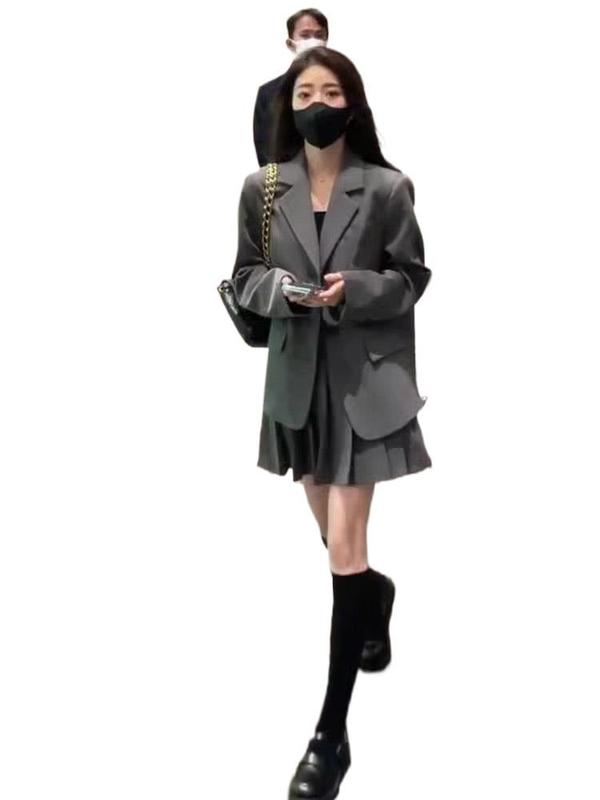 休闲灰色小西装外套女2025早春秋新款外套小个子时尚感宽松西服女|undefined