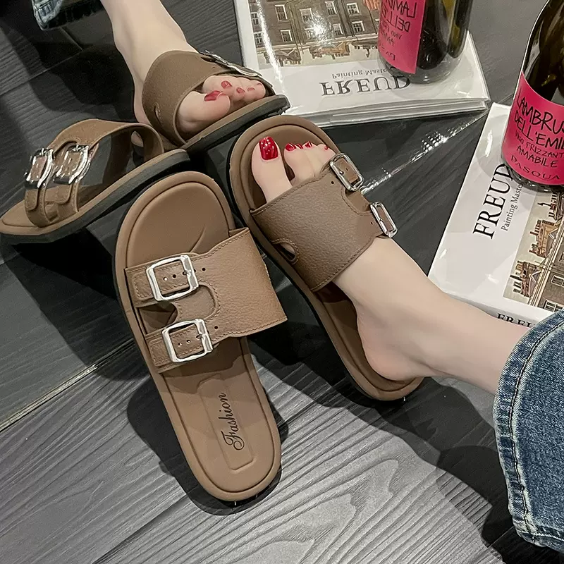 夏季新款拖鞋女耐磨软底外穿2025新款一字踩屎感复古沙滩防滑凉鞋