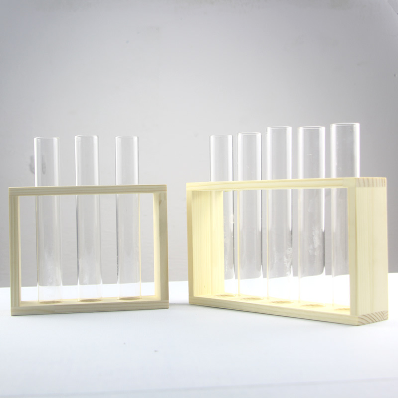 Creative transparent hydroponic test tube vase wooden frame flower arrangement glass container desktop ornaments wall hanging decorative supplies