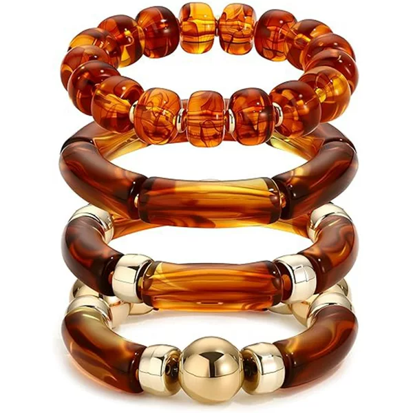 Cross-Border Colorful Resin Bracelet with Twisted Open Beads, Fashionable and Exaggerated, Unique Bohemian Style Curved Tube Bracelet