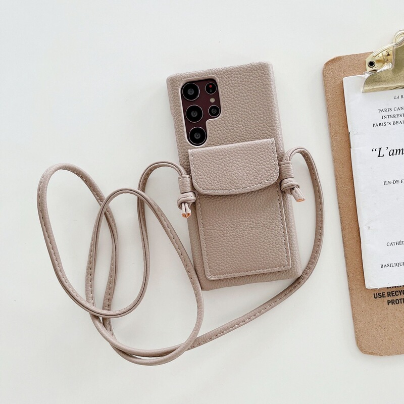 Simple Retro Lychee Pattern Card Holder Crossbody Leather Phone Case Suitable for Samsung S25 Ultra Phone Case S21 Cover