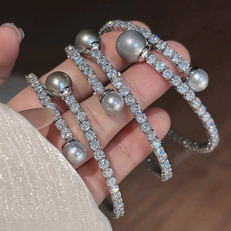 Copper Gold-Plated Platinum Pearl Zircon Bracelet Open Setting Simple Versatile Korean Style Personalized Bracelet Jewelry DIY Copper Gold-Plated Platinum Pearl Zircon Bracelet Open Setting Simple Versatile Korean Style Personalized Bracelet Jewelry DIY
