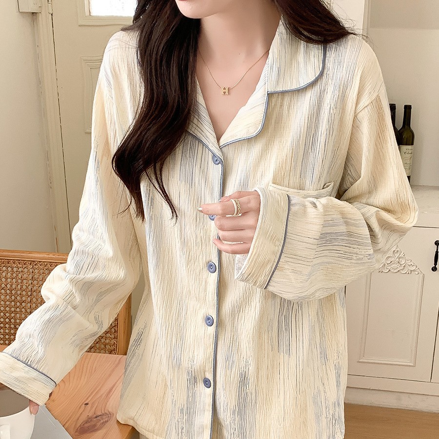 条纹简约风情侣睡衣女2025年新款网红爆款大码男士套装长袖家居服