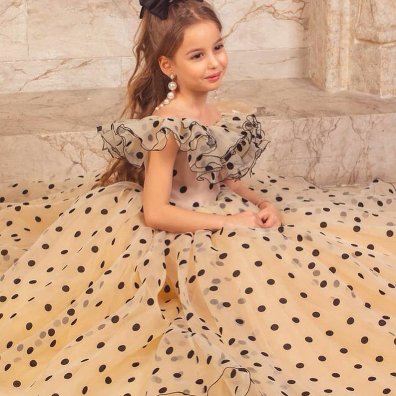 Formele meisjesjurk met stippen prinsessenstijl voor feestjes_voghion.com