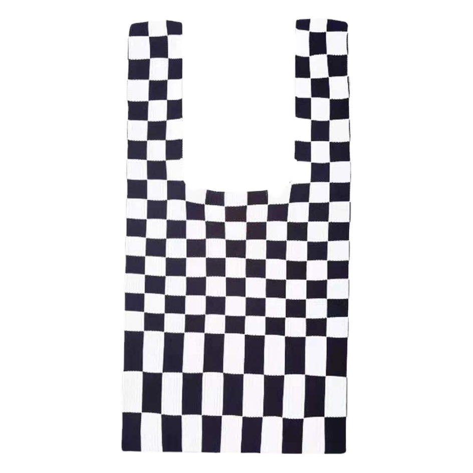2021 Tablero de chessboard transfronterizo japonés y coreano Bolso de hombro de punto de color de contraste a cuadros Bolso tejido Bolso de hombro para las mujeres
