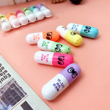 可爱大眼睛药丸造型荧光笔记号笔儿童中小学生淡色系标记笔赠奖品