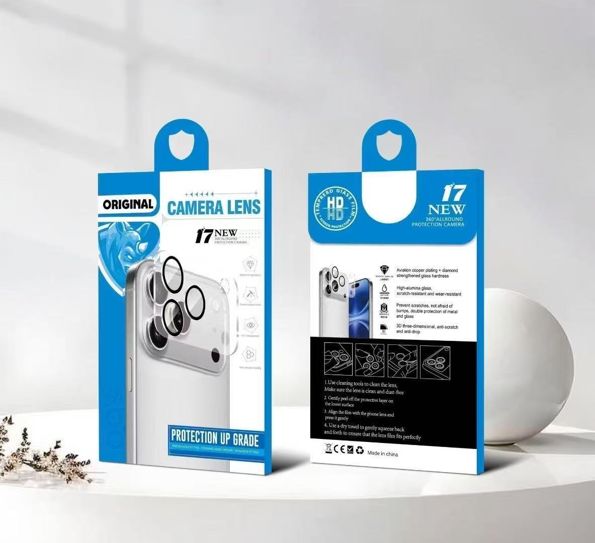 Adecuado para la cámara del iPhone Apple 17 Pro Max, película de lente de cobertura total de aire de vidrio transparente circular de serigrafía 16.