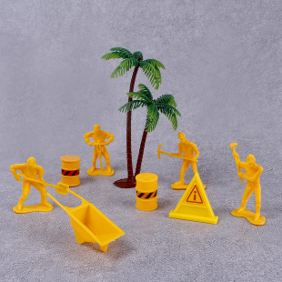 Road workers set plastic brick workers roadblock 8-piece set DIY engineering car cake accessories construction team