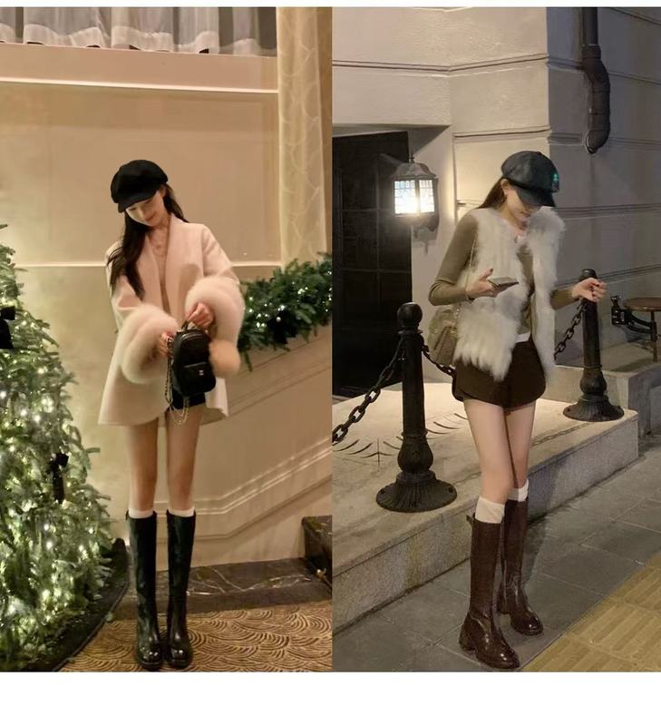 牛皮~葡萄妈复古真皮靴子粗跟厚底长筒靴女高跟骑士靴高筒瘦瘦靴|undefined