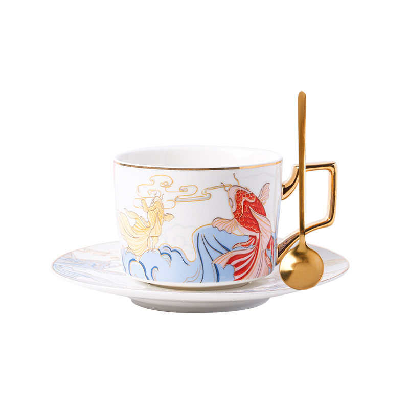 Blanco-carpa taza y platillo cuchara