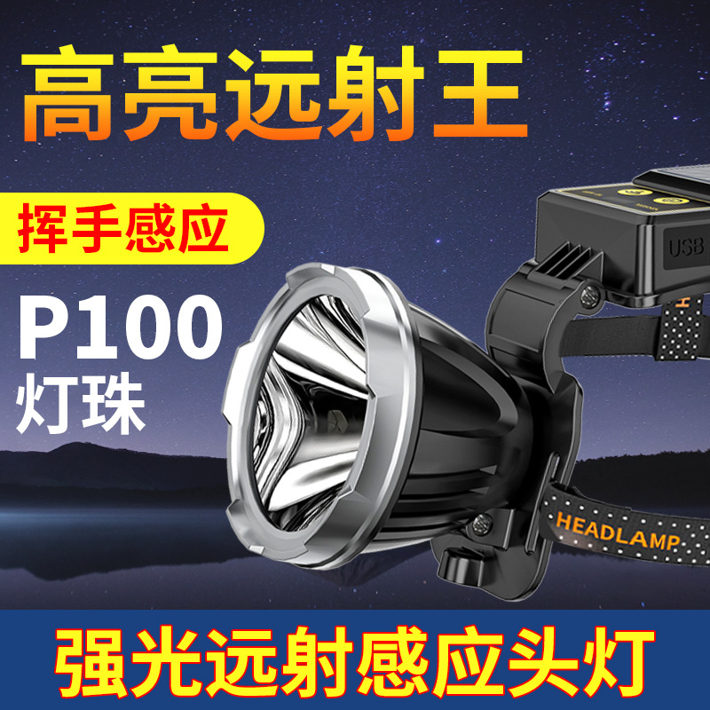 Al aire libre larga resistencia resaltar multifuncional linterna solar de pesca linterna montada en la cabeza de carga inducción fuerte luz faro