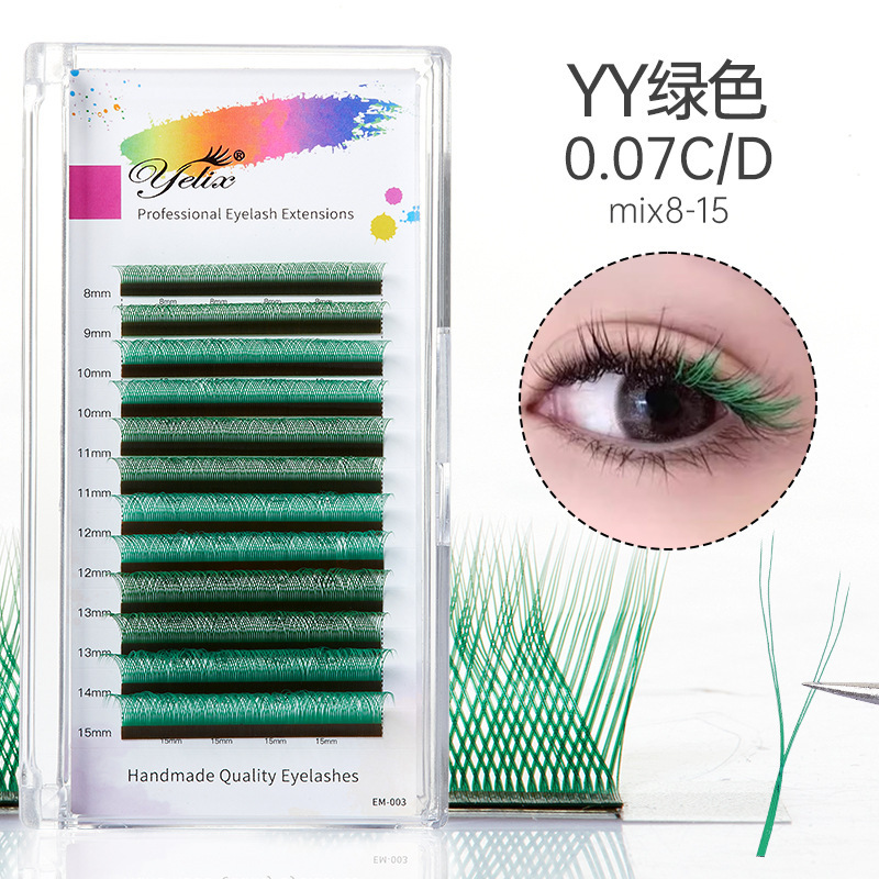 Fábrica de pestañas falsas personalizadas densas naturales en forma de Y injerto de pestañas falsas 0.07 mezcladas en un segundo florecer y colorido