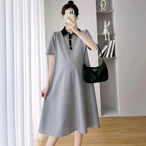 Maternity dress summer dress short-sleeve polo collar maternity summer short-sleeve maternity skirt Korean style loose