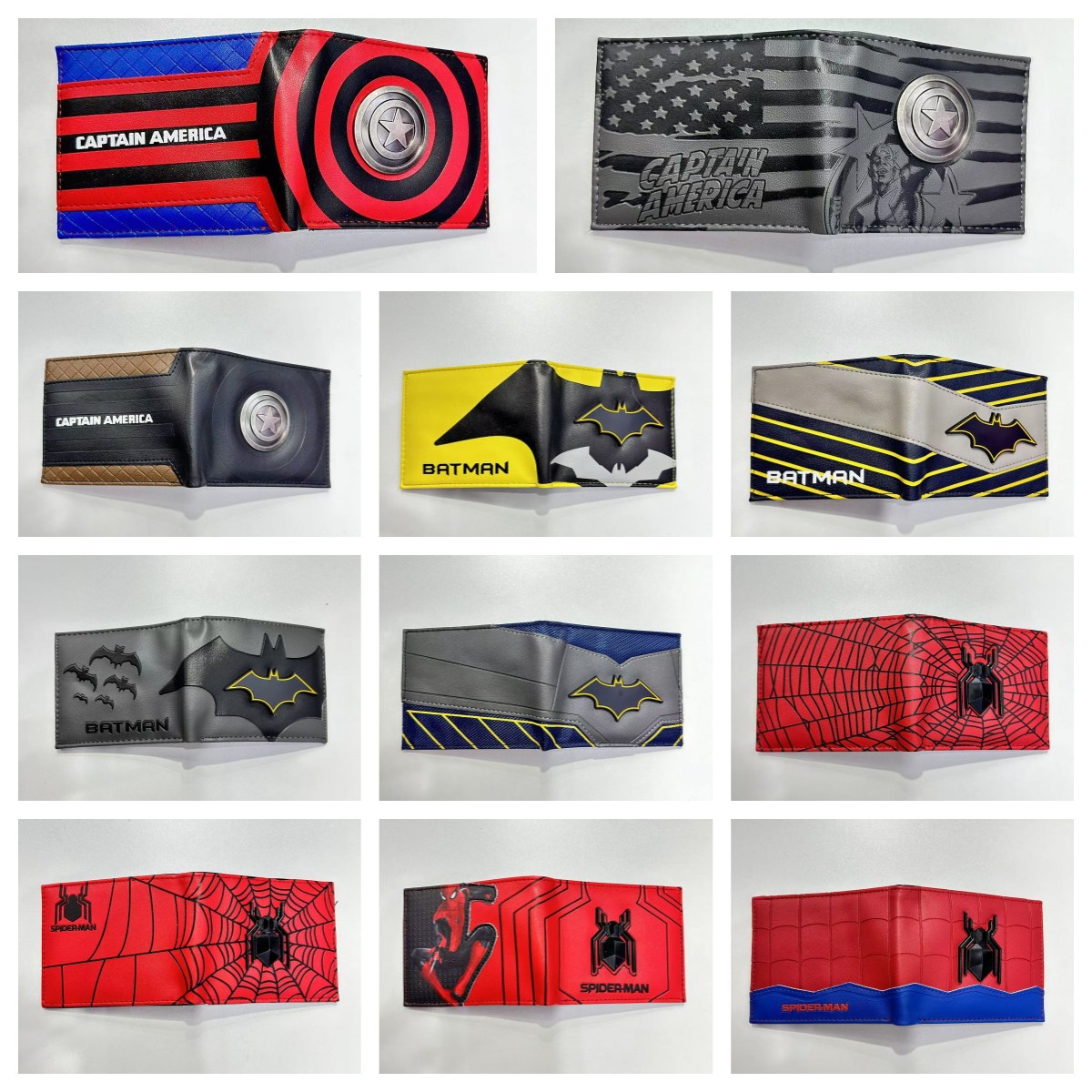 Monedero de metal de superhéroe Batman Spider-Man Capitán América Paquete de tarjeta de monedero de cuero de metal en relieve